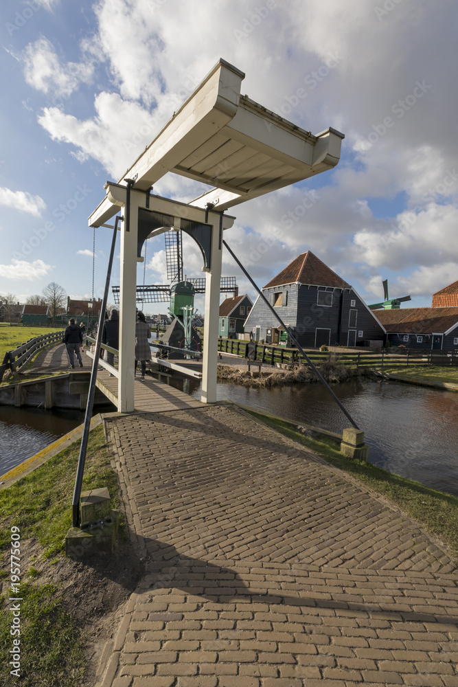 Bridges and traditional buildings in the Zaanse Schans, Zaandam, The Netherlands Bridges and traditional buildings in the Zaanse Schans, Zaandam, The Netherlands
