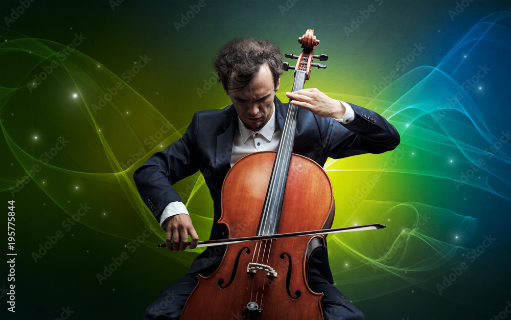 Cellist with colorful fabled concept