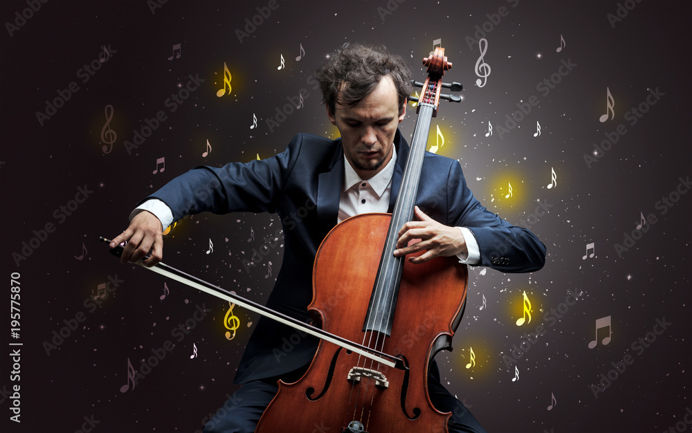 Fototapeta premium Falling notes with classical musician
