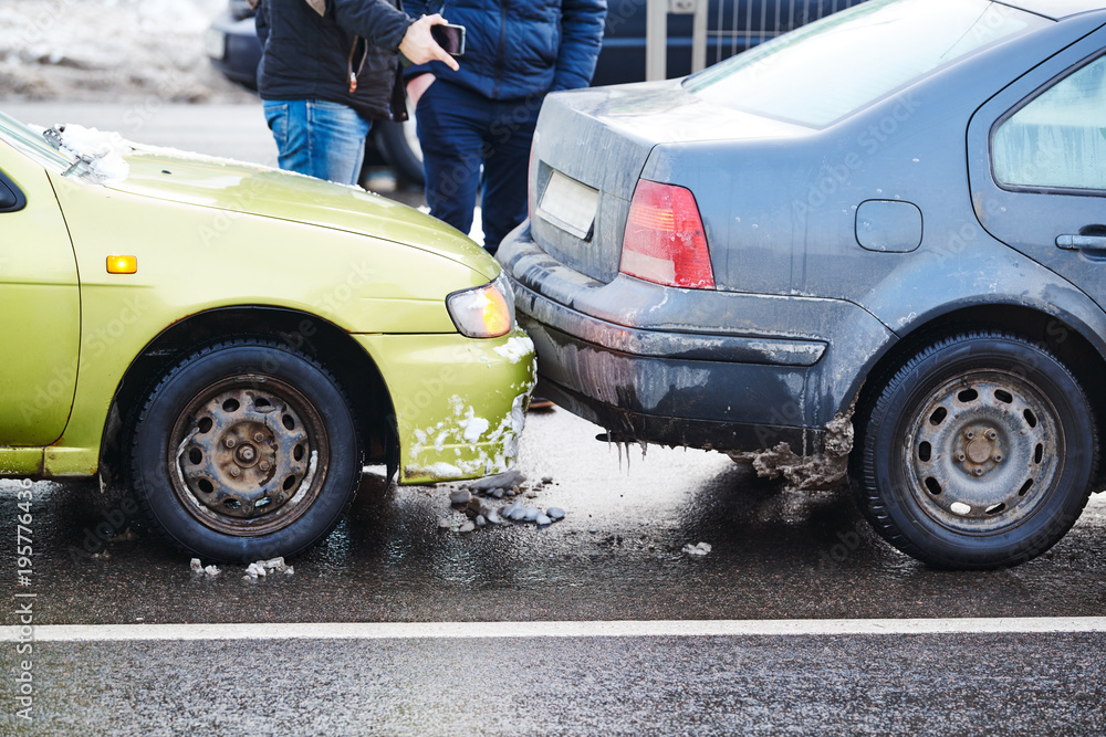 car crash accident on street, damaged automobiles after collision in city car crash accident on street, damaged automobiles after collision in city