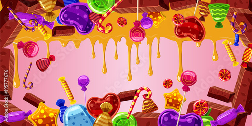 Chocolate factory banner horizontal, cartoon style