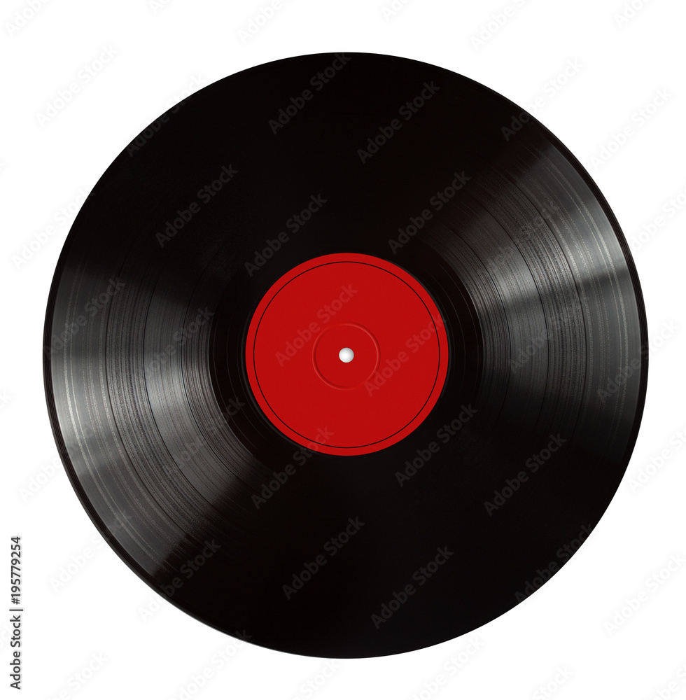 Fototapeta premium A real, black gramophone record on a white background