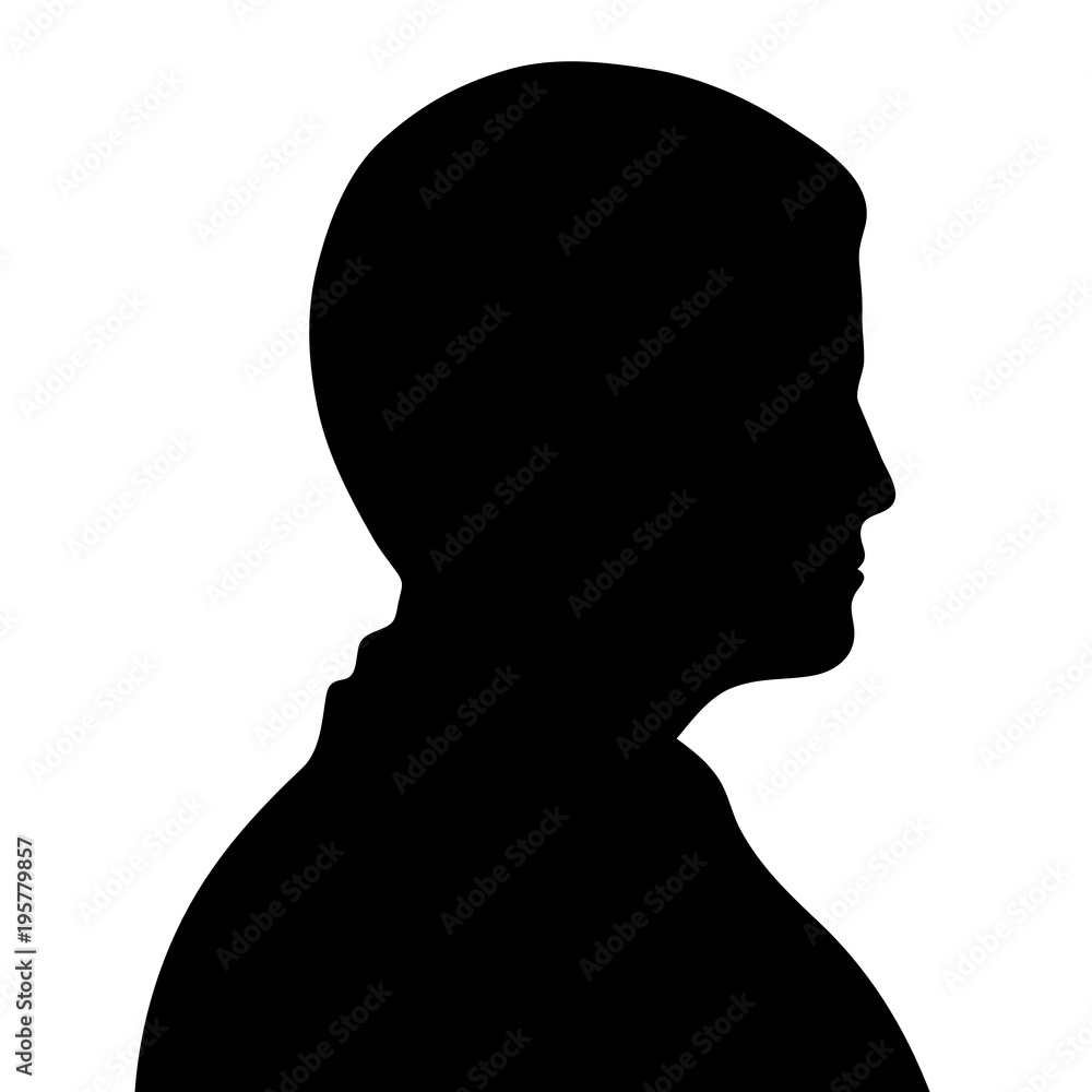 Simple silhouette (black) of a man. Side view (profile). Isolated on white 
