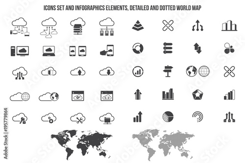 Simple Set of Computer Cloud Related Vector Icons. Contains such Icons as Data Synchronisation, Transfer, Cloud Settings and more. Editable.