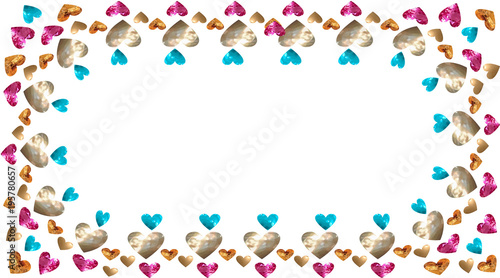 frame in the vector of hearts in the form of precious stones and gold, rubies and sapphires,  an invitation to a wedding, a confession Vector drawing on white background isolated