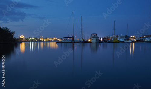 boats in harbour at night