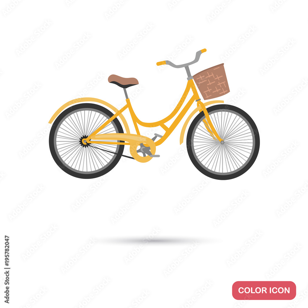 Bicycle with basket color flat icon