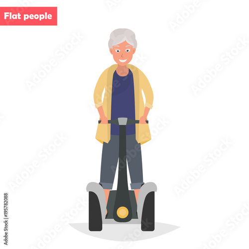 Grandmother on segway color illustration