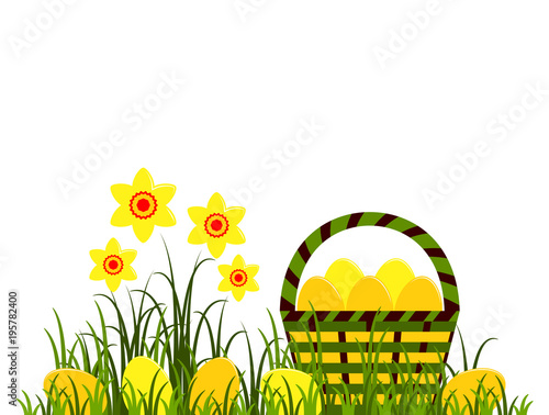 daffodils and easter eggs