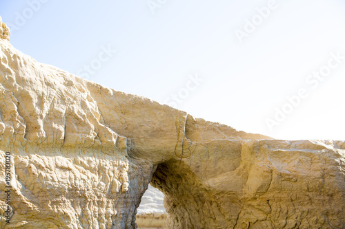 Big beautiful rocks on the background of sea and blue sky on the coast of Cyprus