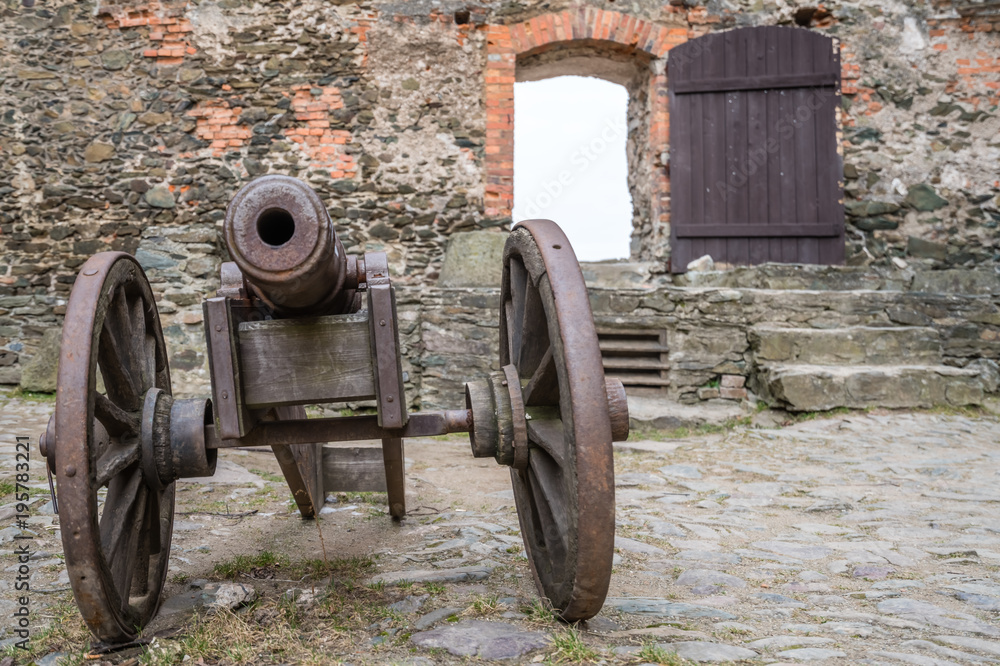 Old brass cannon in the Bolkow castle Old brass cannon in the Bolkow castle
