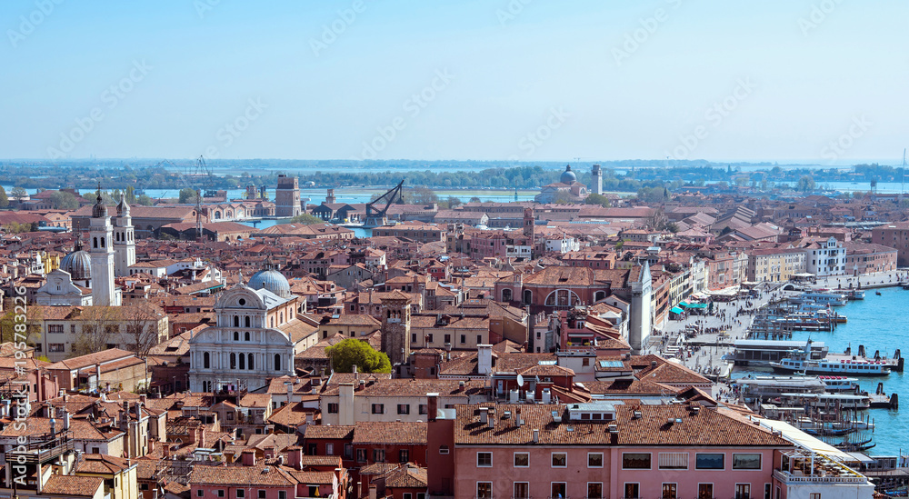 Panoramic aerial cityscape view to Venice in Italy