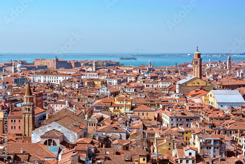 Photography Panoramic aerial cityscape view to Venice in Italy