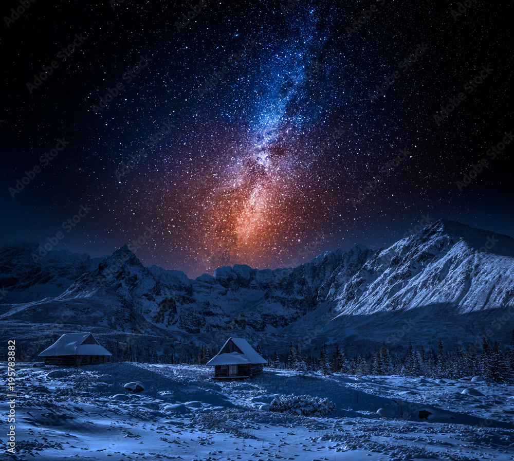 Fototapeta premium Enjoy your winter time in mountains with mily way