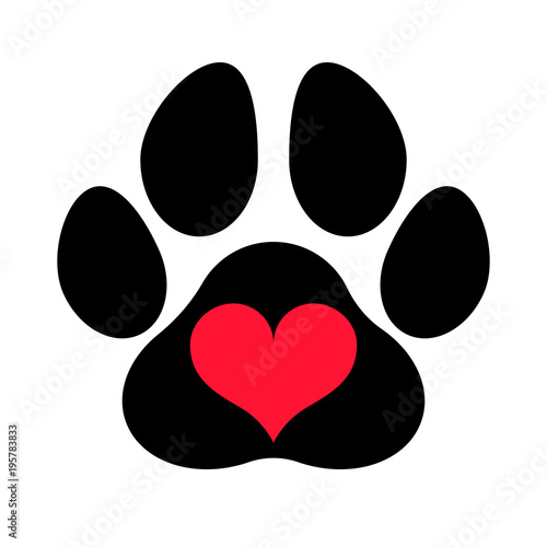 Paw print with a heart symbol inside, isolated.