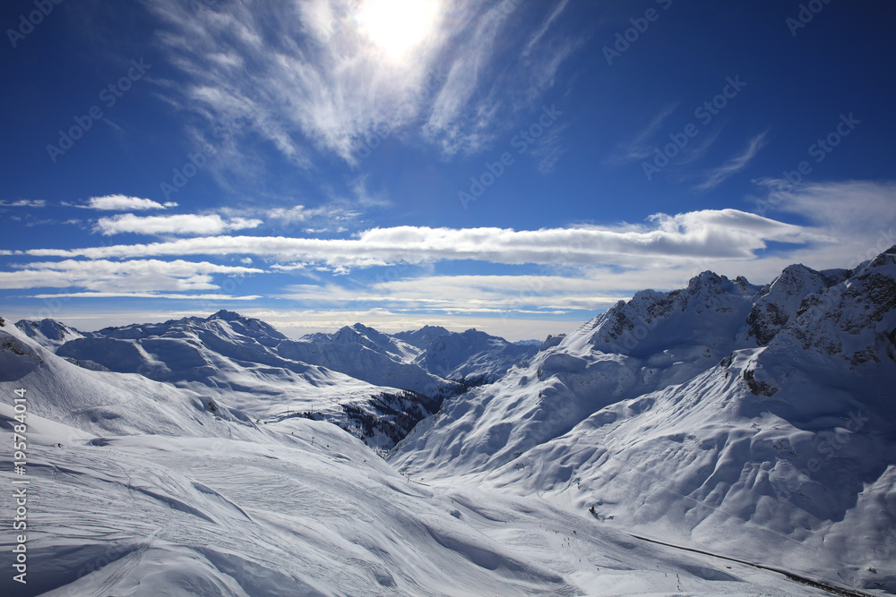 Landscape at Ski Resort in Arlberg Mountains. Austria