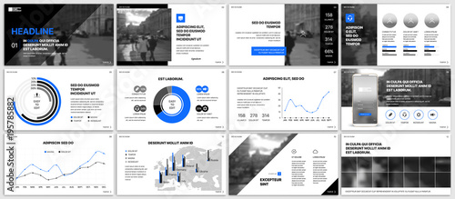 Blue presentation templates elements on a white background. Vector infographics. Use in Presentation, flyer and leaflet, corporate report, marketing, advertising, annual report, banner.
