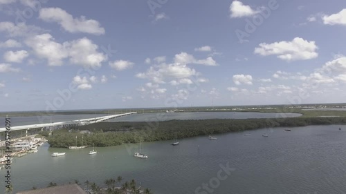 Aerial Footage Key Largo Florida, Boats, Bridge, Ocean, Lakes
