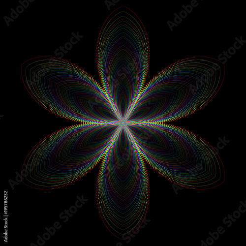 Rainbow Spectral Six Petalled Flower Shape  - Generative Op Art Elements 
