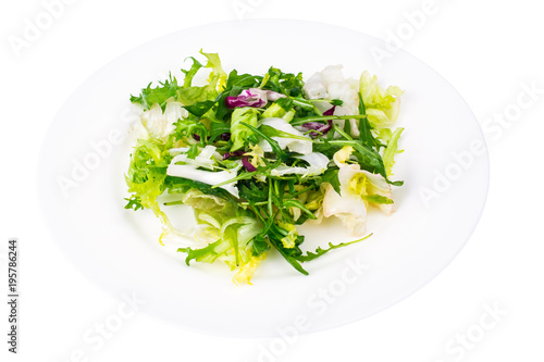 Diet weight loss breakfast concept. Mix of fresh green organic salad leaves