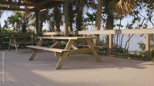 Picnic table at the beach on the boarwalk