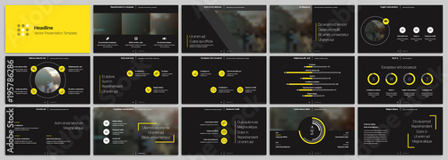 Yellow presentation templates elements on a black background. Vector infographics. Use in Presentation, flyer and leaflet, corporate report, marketing, advertising, annual report, banner.