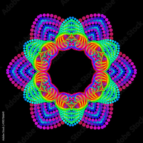 Vector Mystical Mandala Frame for Meditative Practice - Openwork Six Petalled Iridescent Flourish Mystic Yantra Pattern 