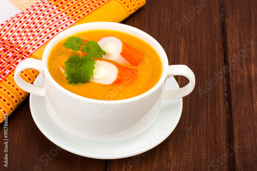 Vegetable soup with surimi