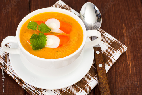 Vegetable soup with surimi