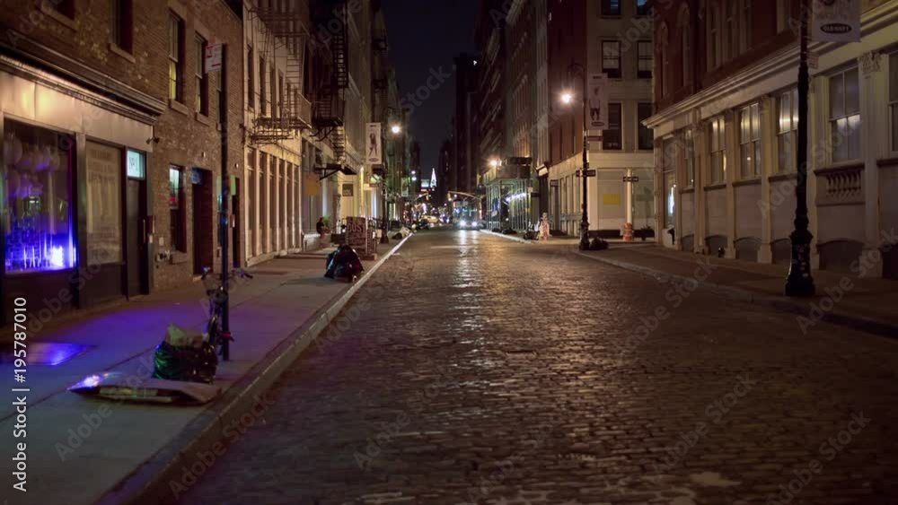 desolate empty sidewalk at night - deserted cobblestone street with blinking neon lights in SoHo Manhattan New York City NYC in 1080 HD desolate empty sidewalk at night - deserted cobblestone street with blinking neon lights in SoHo Manhattan New York City NYC in 1080 HD