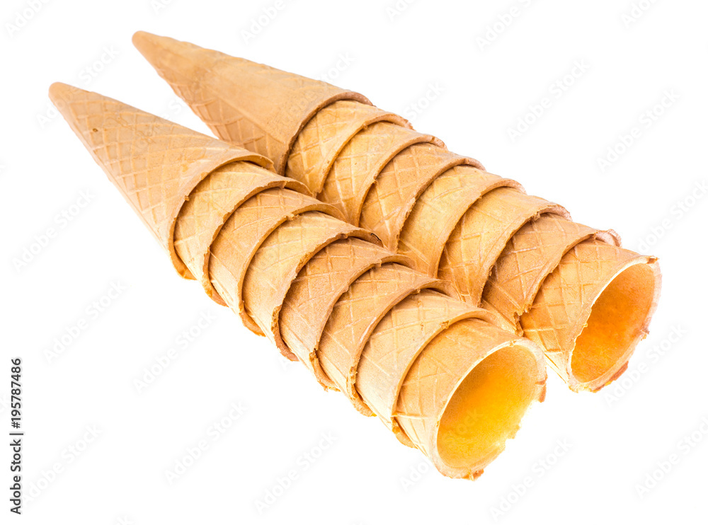 Crispy waffle cones for cream, ice cream Crispy waffle cones for cream, ice cream