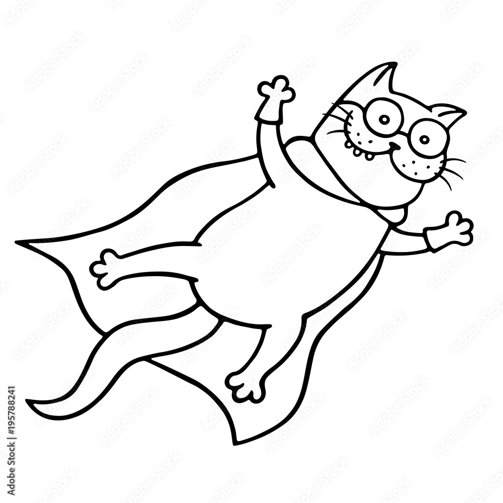 Soaring into the sky cat in costume of superhero. Vector illustration Soaring into the sky cat in costume of superhero. Vector illustration