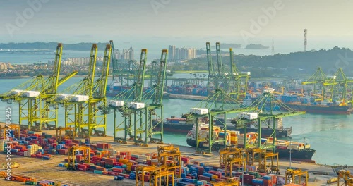 Container Port docks ship container global time lapse export commercial shipping freight travel business cargo