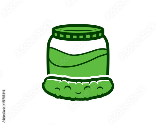 Simple Line Art Pickles Cucumber Fruits and Jars Sign Symbol Logo Vector