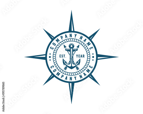 Find the Way on the Sea with Blue Anchor and Croosed Arrow Sign Symbol Vintage Retro Logo Vector