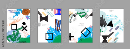 Abstract collage made with scribbles  markercanyon strokesblack geometric shapes