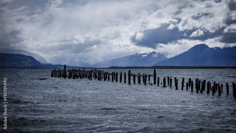 The Old Pier (Muelle Historico) in Almirante Montt Gulf in Patagonia - Puerto Natales, Magallanes Region, Chile