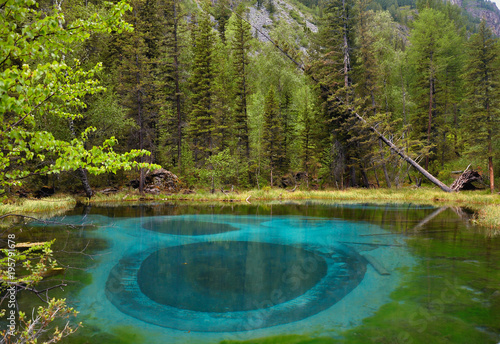 Geyser lake in the forest. Altai, Russia
