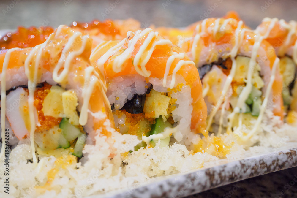 Sushi sashimi and sushi rolls set Sushi sashimi and sushi rolls set