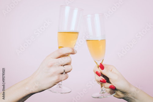 Close up of Two woman hands making good cheer