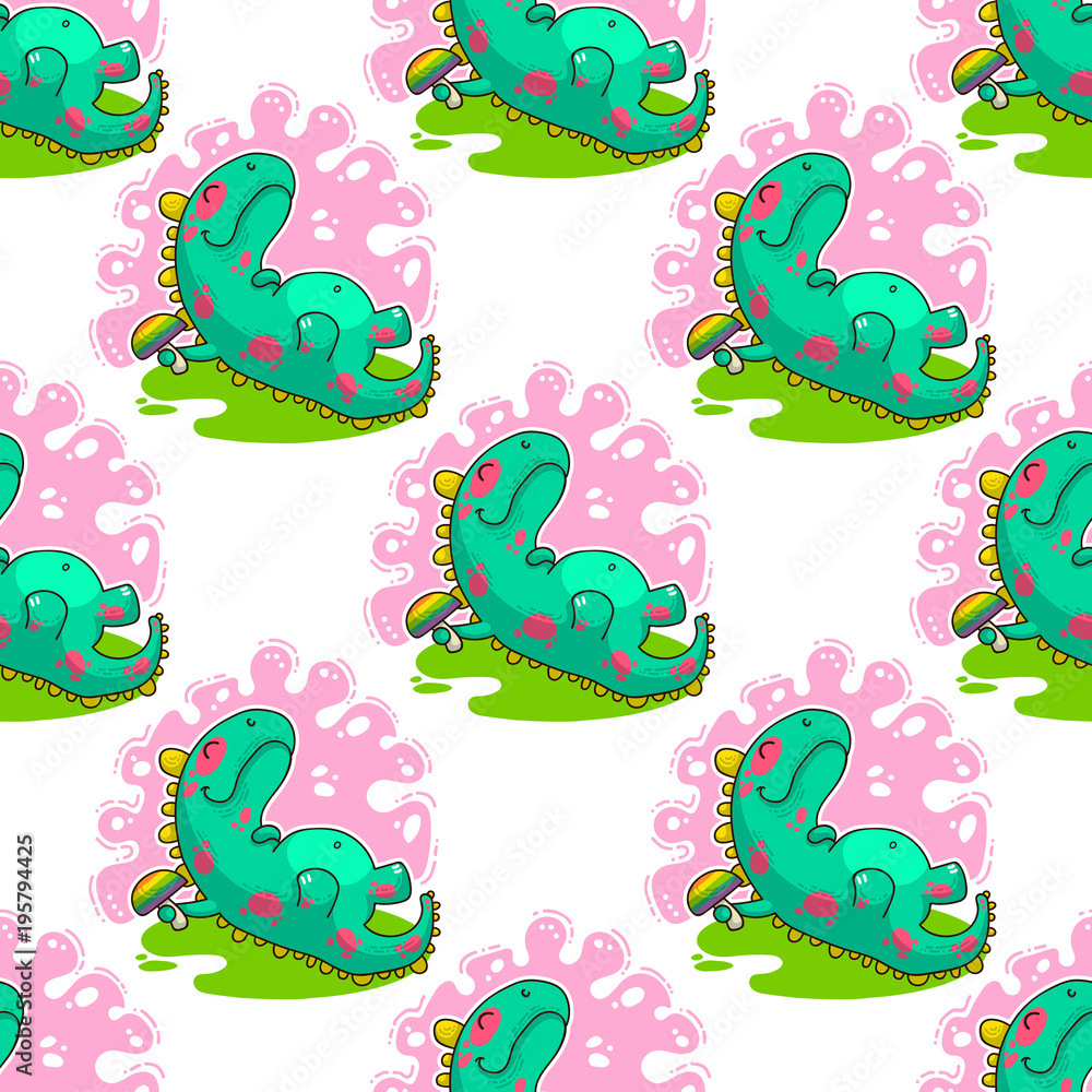 Obraz premium Cool Dino doodle vector pattern