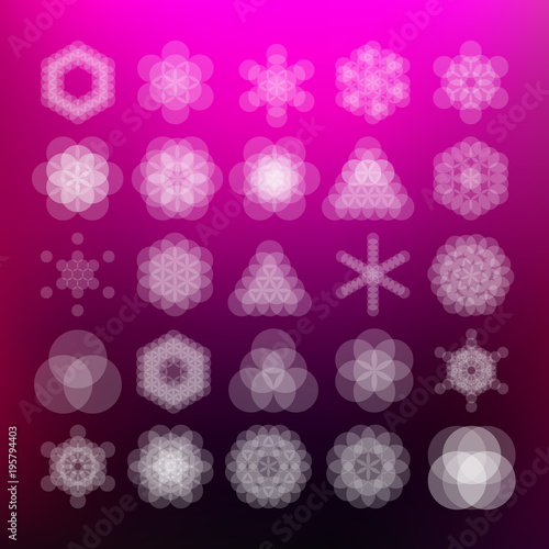 Vector Computer Generated Pattern Flower of Life Mandala Symbol Fractals - Generative Art Set - Logo Element Set
