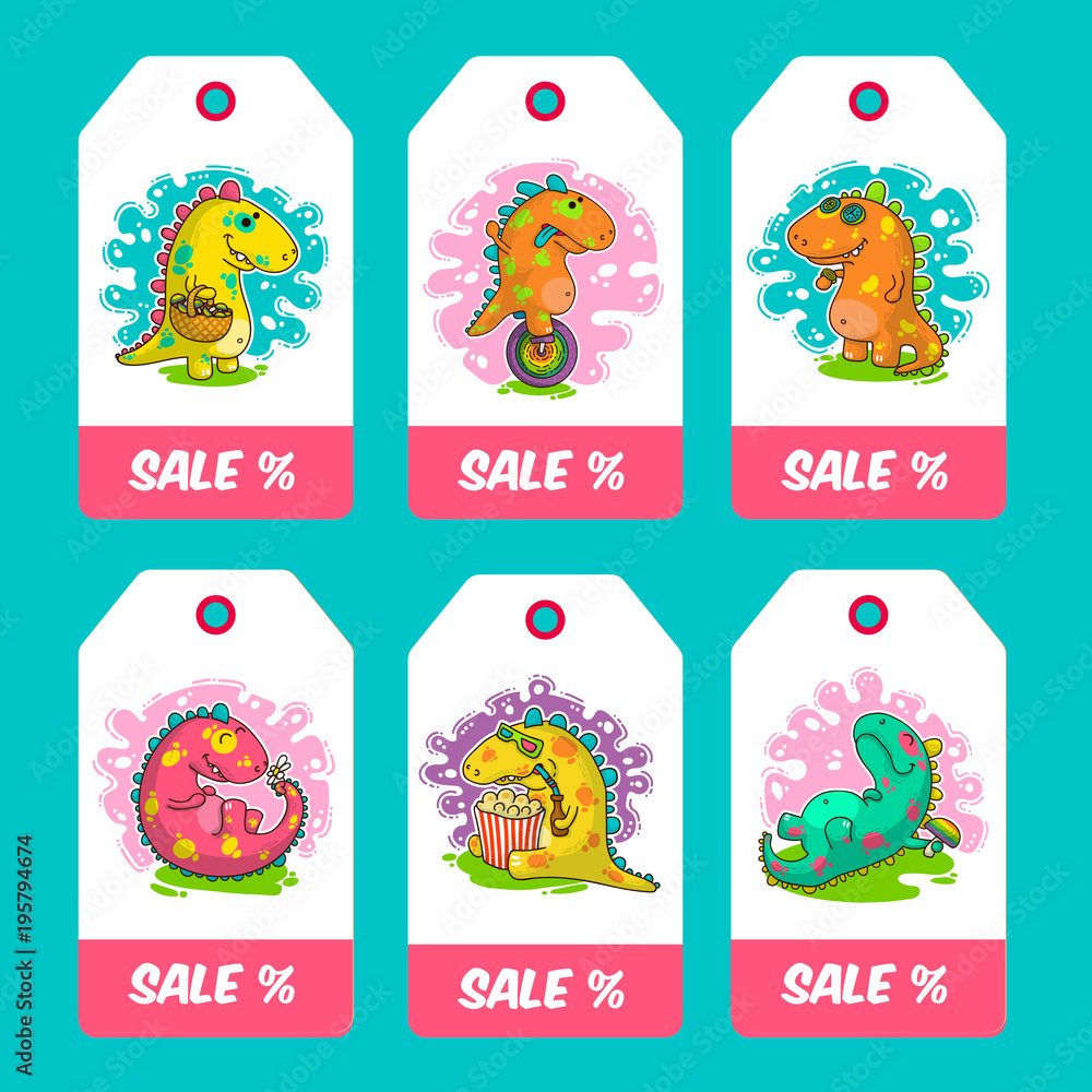 Cool Dino doodle vector cards