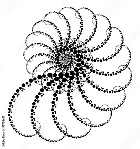 Vector Fractal Beaded Openwork Spiral Ammonite Snail Vortex Shape -  Generative Op Art Element
