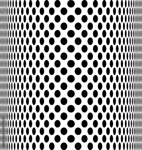 Vector Black and White Halftone Cylindrical Generative Op Art Background 
 photo