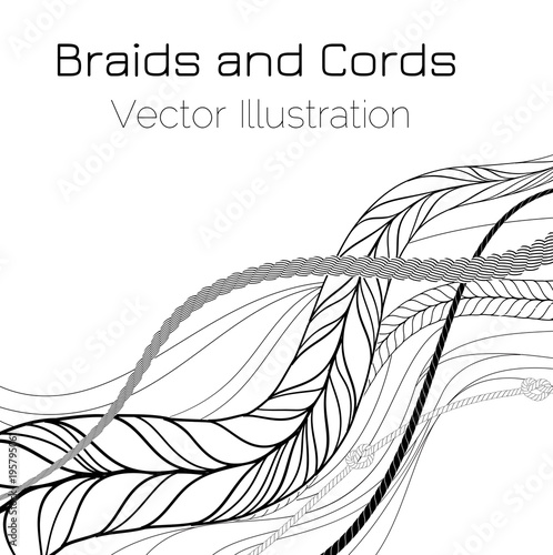 Vector Black and White Braids and Cords Waves Background - Simple Ropes Template for Design Project 
