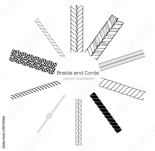 Vector Black and White Braids and Cords Round Ring Background - Simple Ropes Template for Design Project 
