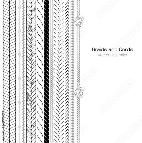 Vector Black and White Braids and Cords Background - Simple Ropes Template for Design Project 
