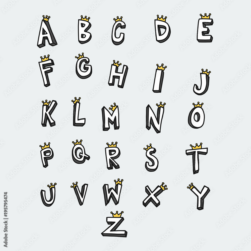 A to Z word with crown vector illustration comic style A to Z word with crown vector illustration comic style