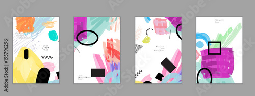 Abstract collage made with scribbles  markercanyon strokesblack geometric shapes